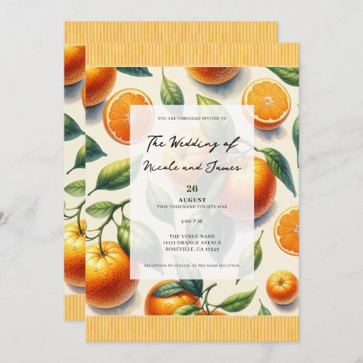 Invitation Aquarelle Citrus Orange Feuille Mariage (Devant / Derrière)