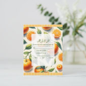 Invitation Aquarelle Citrus Orange Mariage Feuille RSVP (Debout devant)