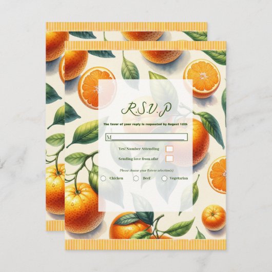 Invitation Aquarelle Citrus Orange Mariage Feuille RSVP (Devant / Derrière)