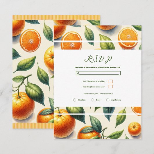 Invitation Aquarelle Citrus Orange Mariage Feuille RSVP (Devant / Derrière)