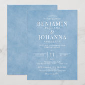 Invitation Aquarelle classique Elegant Cornflower Mariage ble (Devant / Derrière)