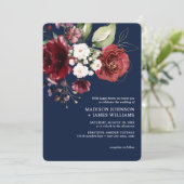 Invitation Aquarelle classique en or bordeaux Mariage floral (Debout devant)