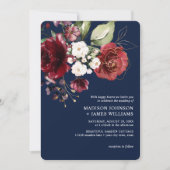 Invitation Aquarelle classique en or bordeaux Mariage floral (Devant)