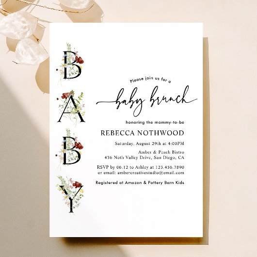Invitation Aquarelle classique Fleur sauvage Boho Baby Brunch