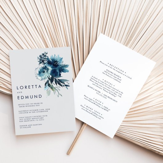 Invitation Aquarelle classique Floral Arrière et Mariage avan