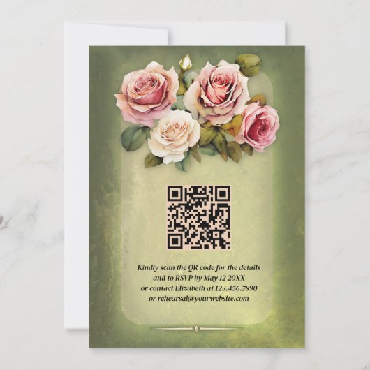 Invitation Aquarelle classique Rose QR Code Dîner de répétiti (Dos)