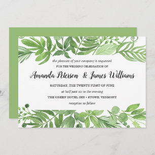 Invitation Aquarelle classique vert pâle Mariage
