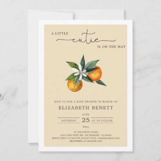 Invitation Aquarelle Clementine Citrus Orange Baby shower (Devant)