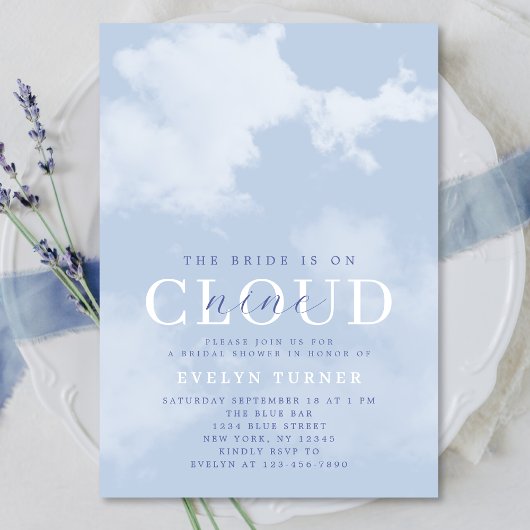 Invitation Aquarelle Cloud Neuf Bleu Fête des mariées blanche