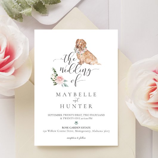 Invitation Aquarelle Cocker Chien Espagnol & Rose Florale Ros