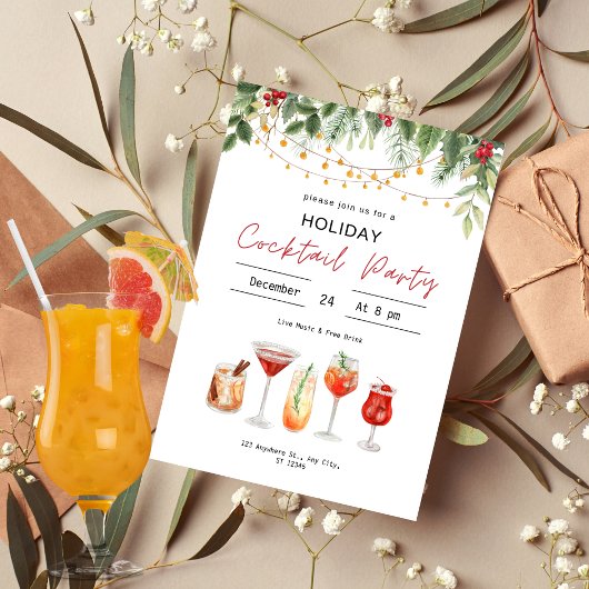 Invitation Aquarelle Cocktail de Noël Boissons de Noël