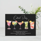 Invitation Aquarelle Cocktail fête d'anniversaire noir (Debout devant)