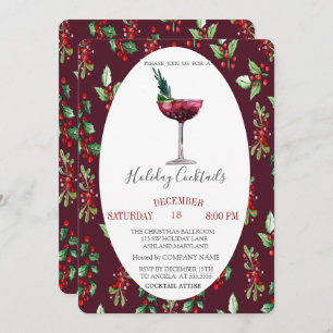 Invitation Aquarelle Cocktail Holly Berry Noël