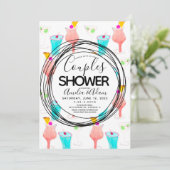 Invitation Aquarelle Cocktail Motif Couples Douche (Debout devant)