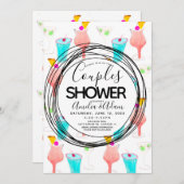 Invitation Aquarelle Cocktail Motif Couples Douche (Devant / Derrière)
