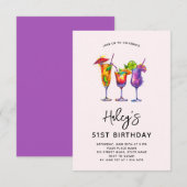 Invitation Aquarelle Cocktails 51ème anniversaire (Devant / Derrière)