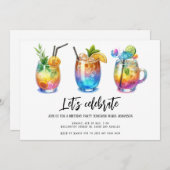 Invitation Aquarelle Cocktails d'été fête d'anniversaire (Devant / Derrière)