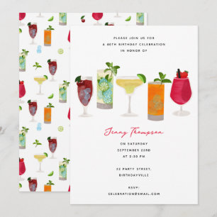 Invitation Aquarelle Cocktails Fête Boissons Anniversaire