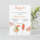 Invitation Aquarelle Cocktails Fête des mariées rayée (Debout devant)