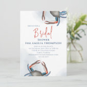 Invitation Aquarelle Code QR Crabe Bleu Simple pour Baby Show (Debout devant)