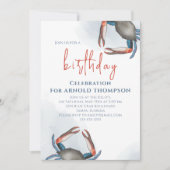Invitation Aquarelle Code QR Simple Anniversaire Crabe Bleu O (Devant)