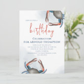 Invitation Aquarelle Code QR Simple Anniversaire Crabe Bleu O (Debout devant)