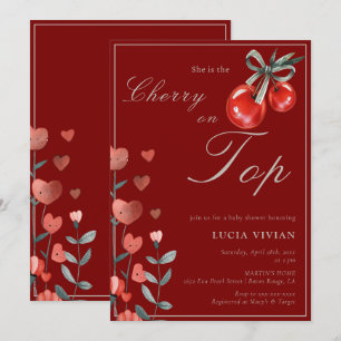 Invitation Aquarelle Coeur cerise florale sur le Baby shower