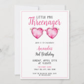 Invitation Aquarelle Coeur rose Lunettes de soleil 3e anniver (Devant)