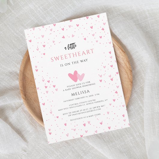 Invitation Aquarelle Coeurs amoureuse Baby shower fille