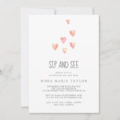 Invitation Aquarelle Coeurs bébé fille Sip et voir l'invitati (Devant)