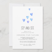 Invitation Aquarelle Coeurs bébé garçon Sip et voir l'invitat (Devant)