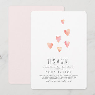 Invitation Aquarelle Coeurs C'est un Baby shower fille