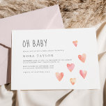 Invitation Aquarelle Coeurs fille Horizontal Oh Baby shower<br><div class="desc">Cette aquarelle coeur fille horizontale oh invitation baby shower bébé est parfait pour un baby shower simple. Le design sucré présente de mignons coeurs pastel aquarelle rose corail,  rose roux,  jaune et orange pêche.</div>