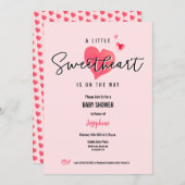 Invitation Aquarelle Coeurs Petit Amiante Douche rose (Devant / Derrière)