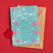 Invitation Aquarelle Coeurs Valentines Fête