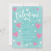 Invitation Aquarelle Coeurs Valentines Fête (Devant)