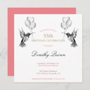 Invitation Aquarelle Colibri et ballons Anniversaire