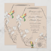 Invitation Aquarelle Colibri Floral Mariage géométrique (Devant / Derrière)