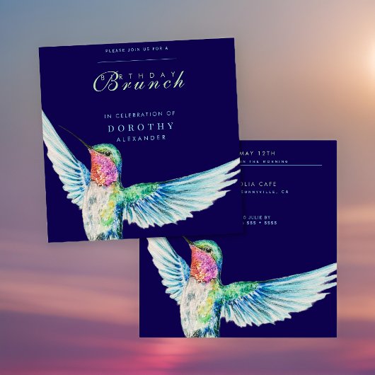 Invitation Aquarelle Colibri N'IMPORTE QUEL Brunch d'annivers