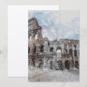 Invitation Aquarelle Colonne de Rome – Voyage élégant en Ital (Devant / Derrière)