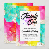 Invitation Aquarelle colorée à éclaboussures Anniversaire (Devant / Derrière)