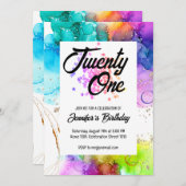 Invitation Aquarelle colorée à éclaboussures Anniversaire (Devant / Derrière)