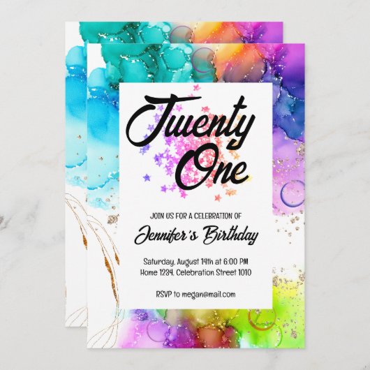Invitation Aquarelle colorée à éclaboussures Anniversaire (Devant / Derrière)