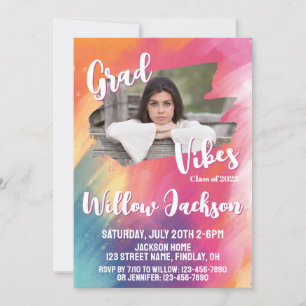 Invitation Aquarelle colorée Artsy Graduation Partie Photos