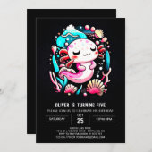 Invitation Aquarelle colorée Axolotl Fête d'anniversaire (Devant / Derrière)
