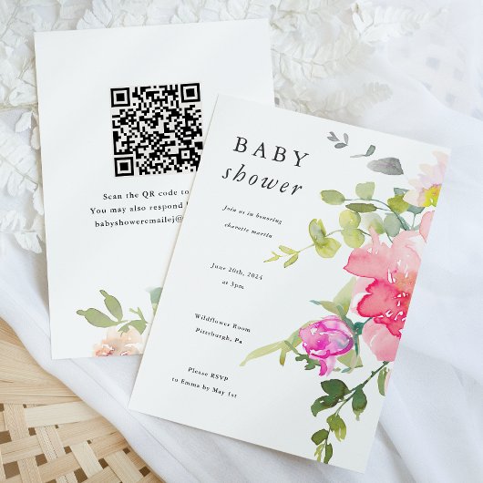 Invitation Aquarelle colorée Baby shower floral