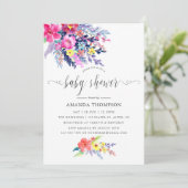 Invitation Aquarelle colorée Baby shower floral (Debout devant)