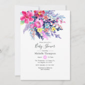 Invitation Aquarelle colorée Baby shower floral (Devant)