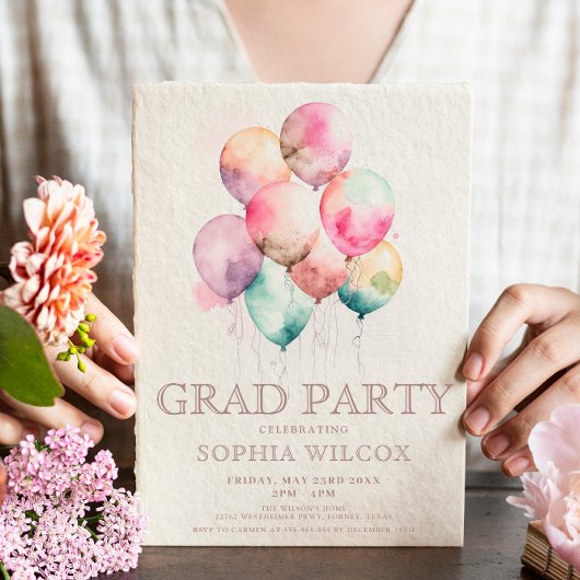 Invitation Aquarelle colorée Ballons photo Graduation