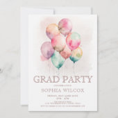Invitation Aquarelle colorée Ballons photo Graduation (Devant)